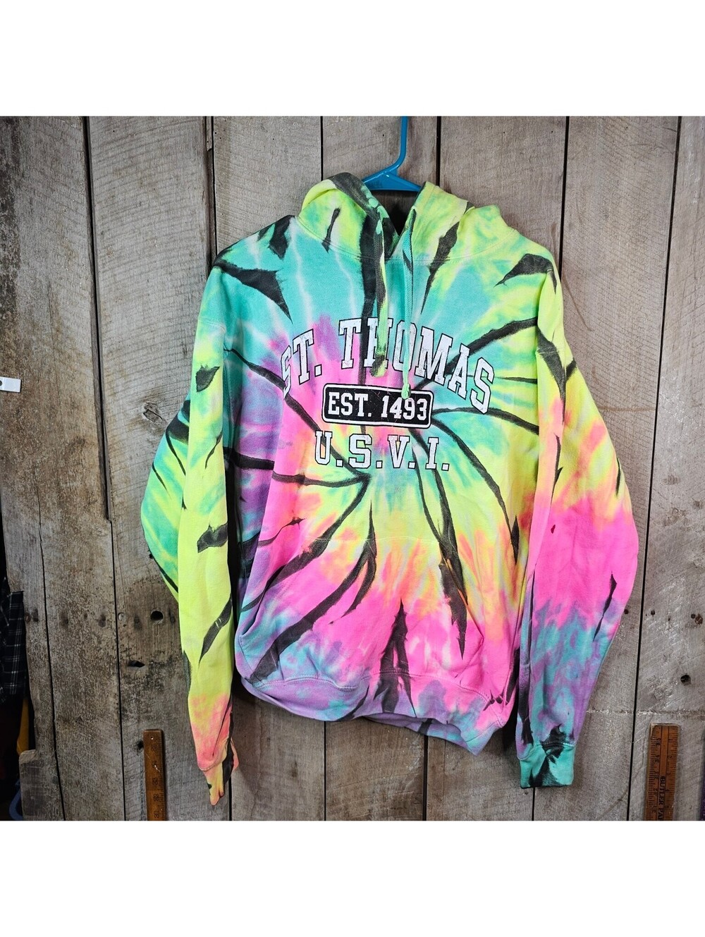 dreamside Women's Small Tie Dye Hoodie St. Thomas USVI Est. 1493 Pullover